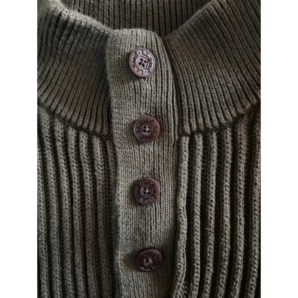 LL Bean Ribbed Heavy Knit Green Long Sleeve Sweater Button Cotton Men's XL